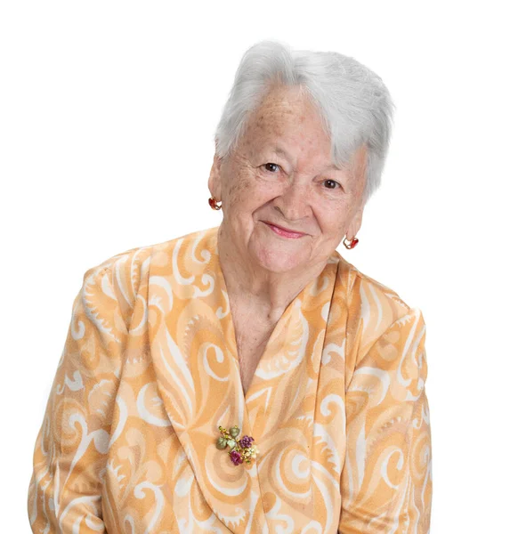 Portrait Beautiful Smiling Old Woman Posing Studio White Background Royalty Free Stock Photos