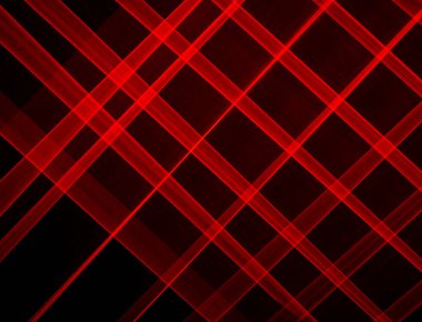 Siyah arkaplanda ışıkla çizilmiş soyut kırmızı çizgiler. Lazer hatları