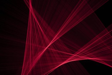 Siyah arkaplanda ışıkla çizilmiş soyut kırmızı çizgiler. Lazer hatları