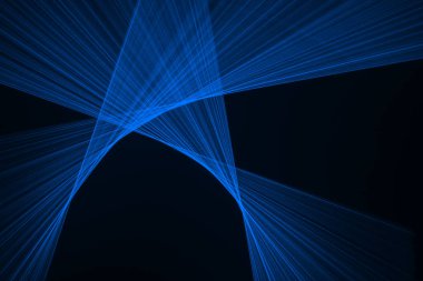 Siyah arkaplanda ışıkla çizilmiş soyut mavi çizgiler. Lazer hatları