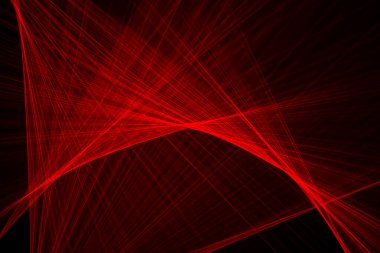 Siyah arkaplanda ışıkla çizilmiş soyut kırmızı çizgiler. Lazer hatları