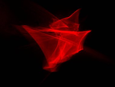 Siyah arkaplanda ışıkla çizilmiş soyut kırmızı çizgiler. Lazer hatları