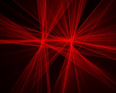 Siyah arkaplanda ışıkla çizilmiş soyut kırmızı çizgiler. Lazer hatları