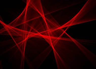 Siyah arkaplanda ışıkla çizilmiş soyut kırmızı çizgiler. Lazer hatları