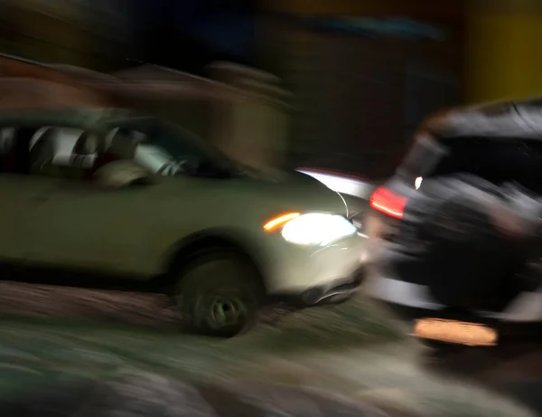 Acidente Carro Dois Carros Caíram Estrada Cidade Desfocagem Movimento Intencional — Fotografia de Stock