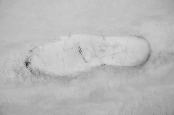 新鮮な雪の中で足跡 新鮮な靴跡 — ストック写真