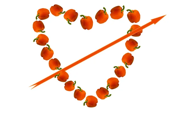 Sevgililer, kırmızı biber, idam ile kalp şeklinde bir — Stok fotoğraf