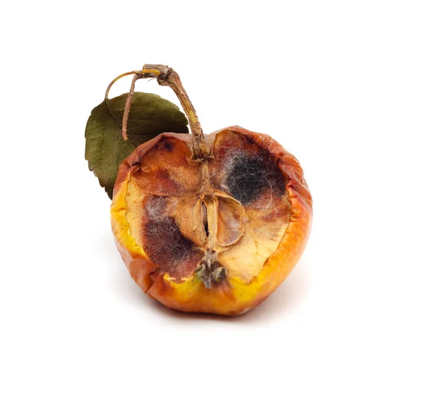 De helft van rotte appel met blad geïsoleerd o witte achtergrond Rechtenvrije Stockafbeeldingen