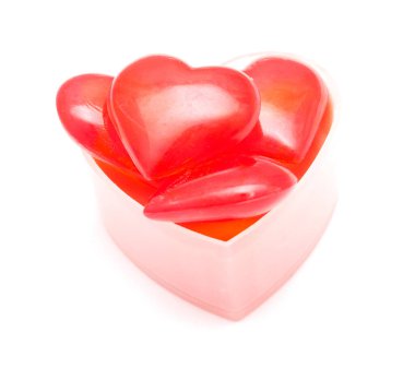 several red valentine hearts in one heart shape together isolated on white background