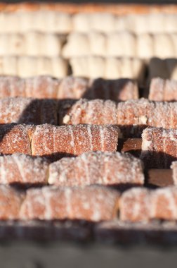 Trdelnik sweet pastry stall at the traditional Christmas market clipart