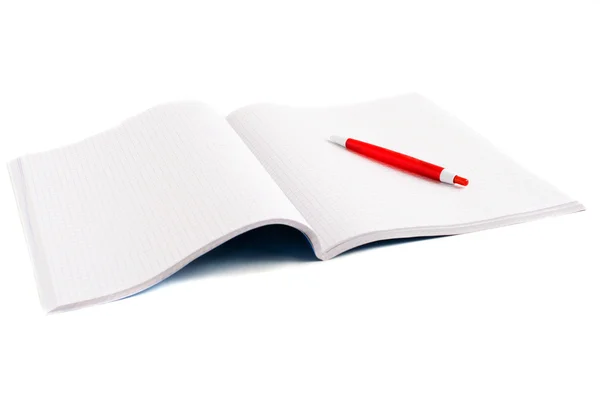 Czerwony długopis i otwarty papier — Zdjęcie stockowe