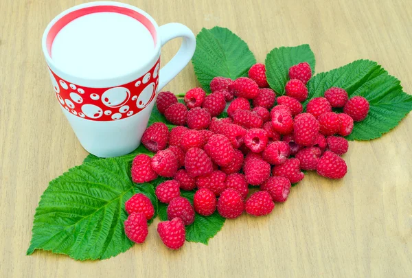 Raspberries and a cup of milk — Stock Photo, Image