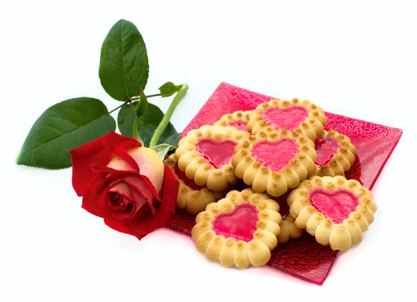 心形饼干玫瑰 — 图库照片