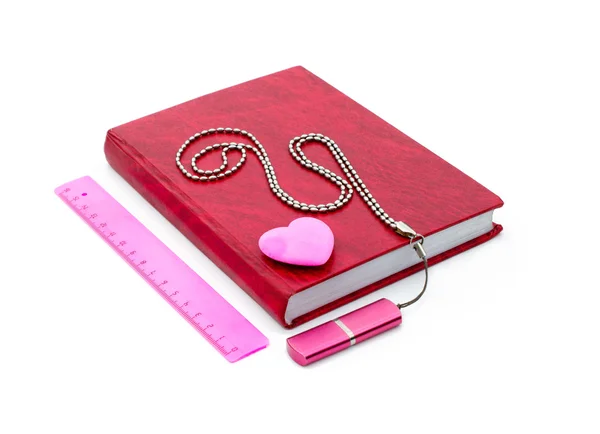 Útiles escolares - cuadernos, borrador, regla — Foto de Stock