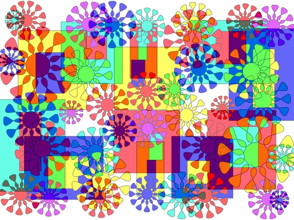 Modern colourful abstract design with flowers and rectangular shapes — Stock Photo, Image