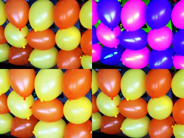 Collage de globos de colores en naranja, amarillo, rosa y azul — Foto de Stock