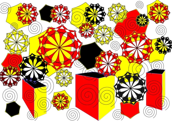 Bright modern floral abstract design in red yellow and black on plain white background — Stock Photo, Image