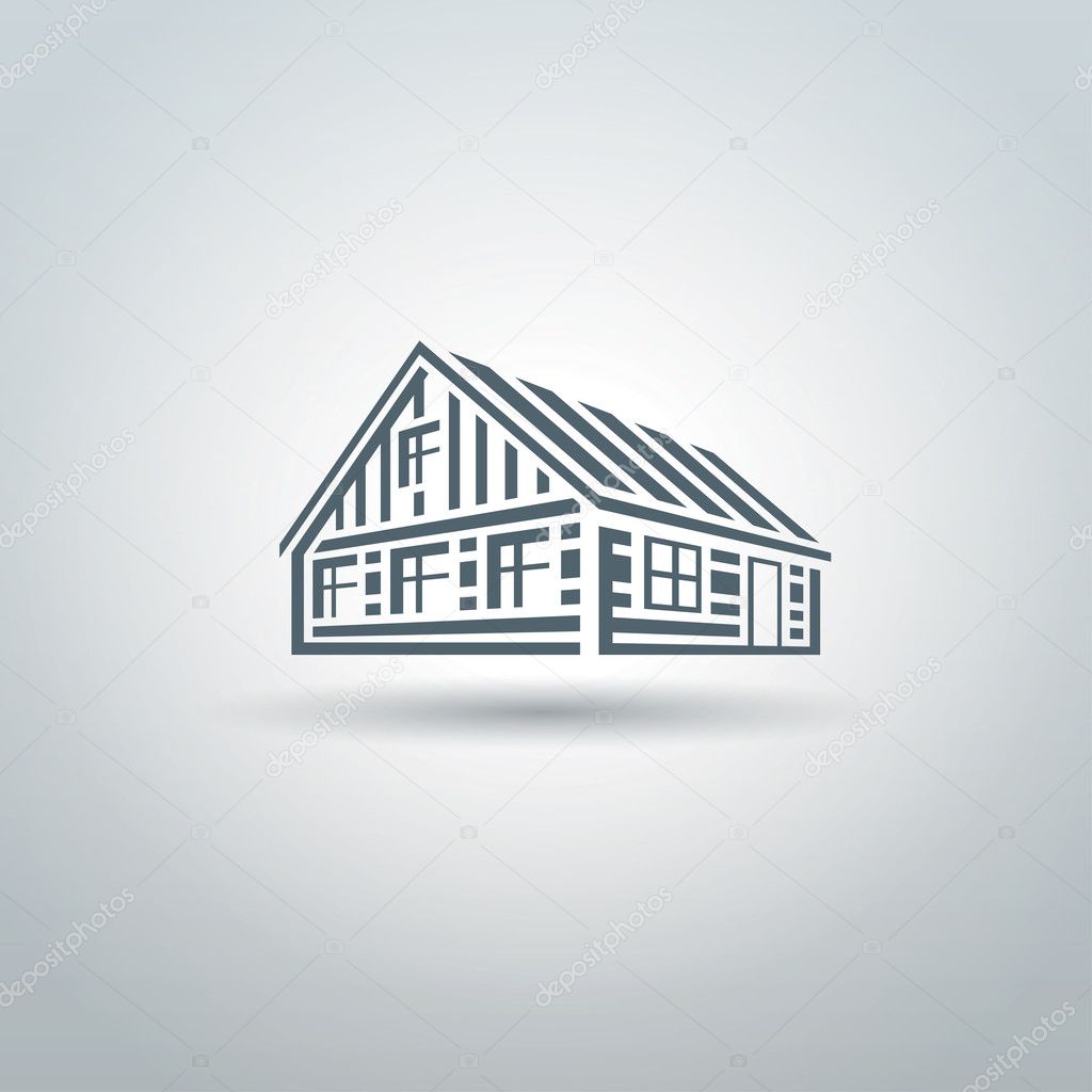 Rural wooden slavic house logo on white background