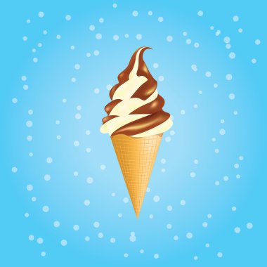 Vanilyalı ve çikolatalı dondurma waffle koni