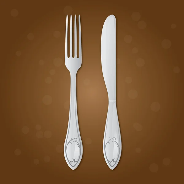 Fourchette et couteau de table sur fond brun avec cercles — Photo