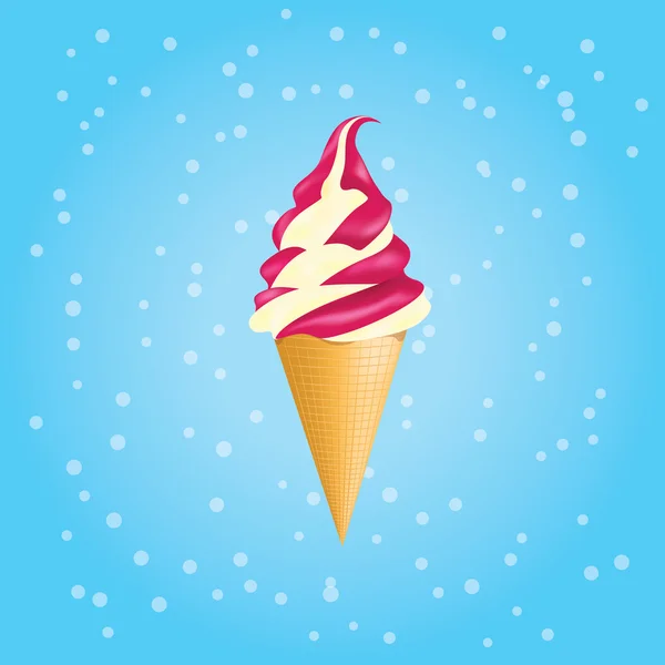 Vanilla and strawberry ice cream in a waffle cone — Stock Vector