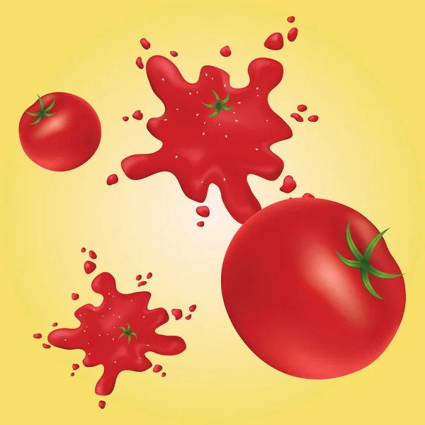 Salpicaduras de tomates rojos en la pared — Vector de stock