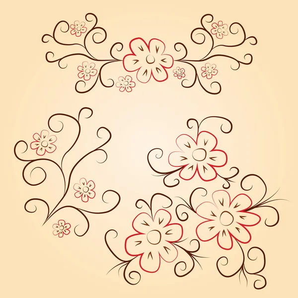 Ročník květinové pozadí s červenými květy — Stockový vektor
