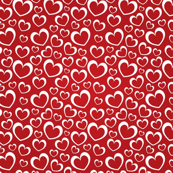 Fondo rojo con corazones blancos — Vector de stock