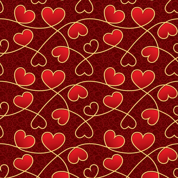 Textura para un día de San Valentín con corazones rojos y patrones vintage — Archivo Imágenes Vectoriales