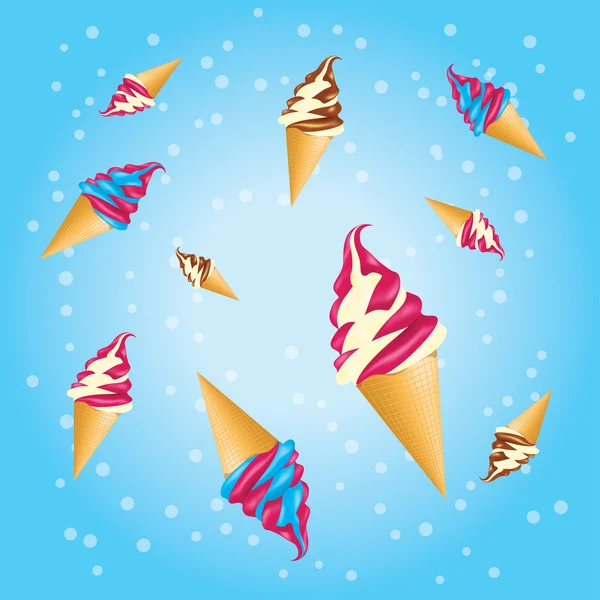 Ensemble de crèmes glacées dans un cône de gaufre — Image vectorielle