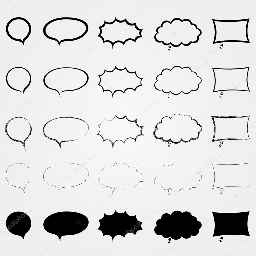 Comic speech bubbles set. Different styles. Isolated elements.