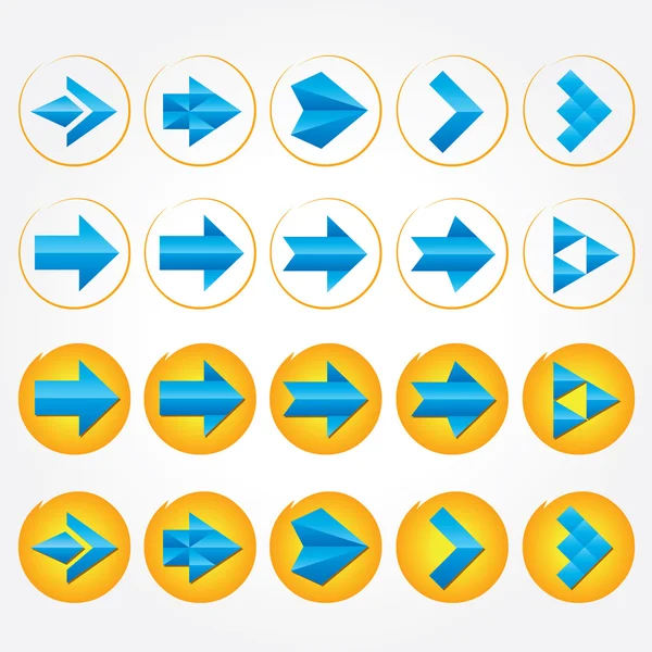 Flechas volumétricas azules. Signo de flecha icono conjunto . — Archivo Imágenes Vectoriales