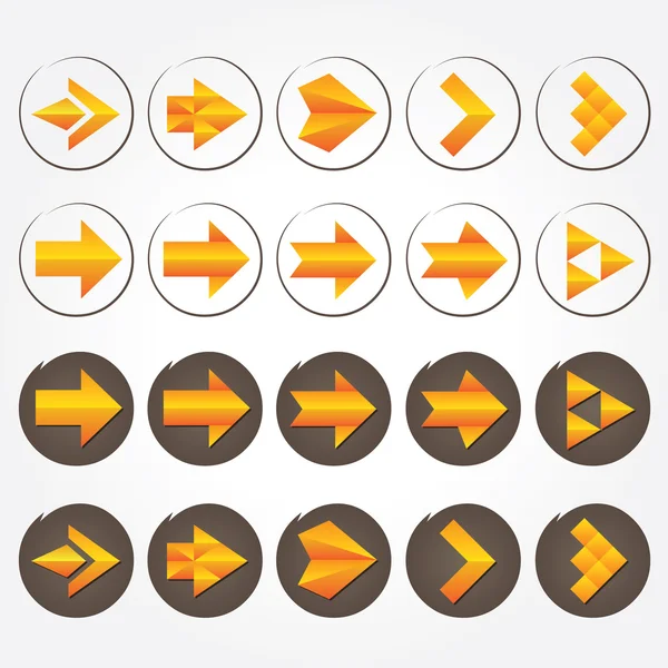 Flechas vectoriales volumétricas naranjas. Signo de flecha icono conjunto . — Archivo Imágenes Vectoriales