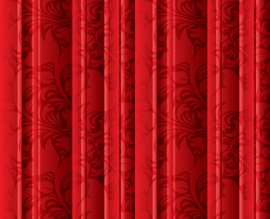 Dikişsiz çiçek dokusu üzerinde kırmızı perdeler