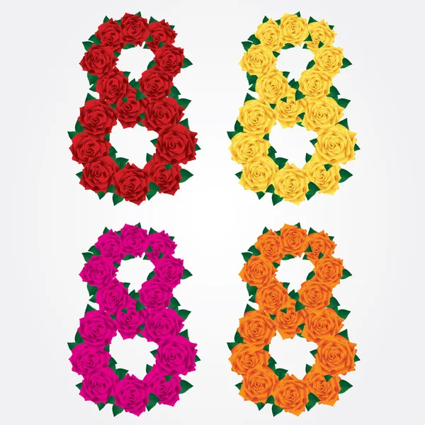 Gül izole sekizli renkli koleksiyonu