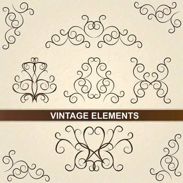 Elementos decorativos florales marrones. Diseño vintage . — Archivo Imágenes Vectoriales