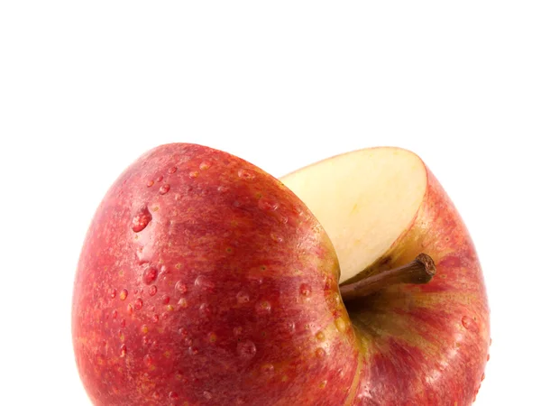 Isolated sliced red apple with water drops — Stock Photo, Image