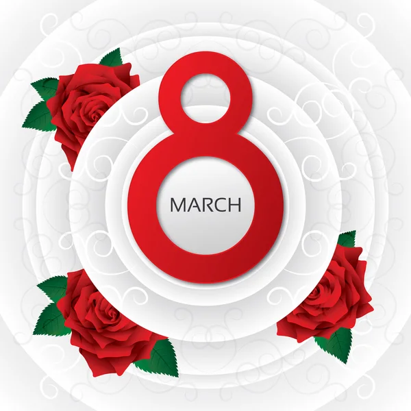 8 maart Women's Day card met weelderige rozen — Stockfoto