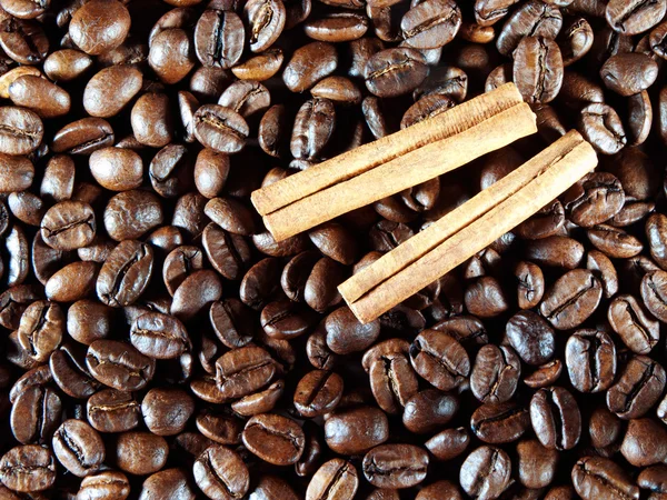 Granos de café con vainas de canela — Foto de Stock