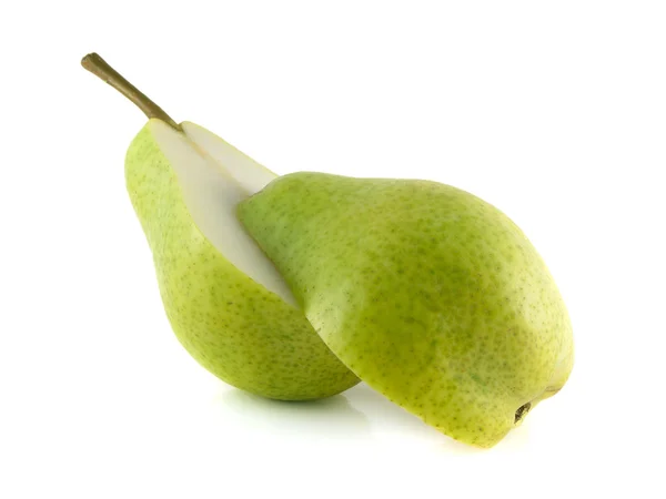 Two halfs of green pear on white background — Stock Photo, Image