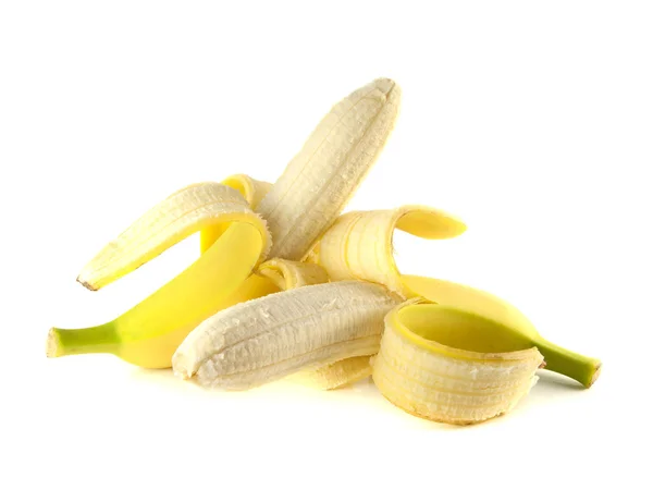 Duas bananas abertas isoladas sobre fundo branco — Fotografia de Stock