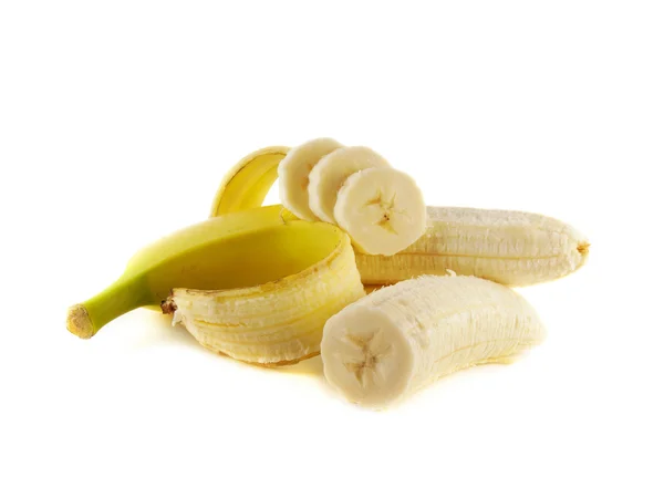 Banana aberta com fatias (metade) isoladas — Fotografia de Stock