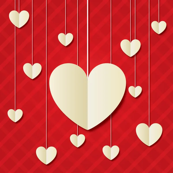 Paper hearts red background. Valentines day card. — Stock Vector