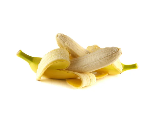 Two opened bananas isolated on white (ripe). — Stock Photo, Image