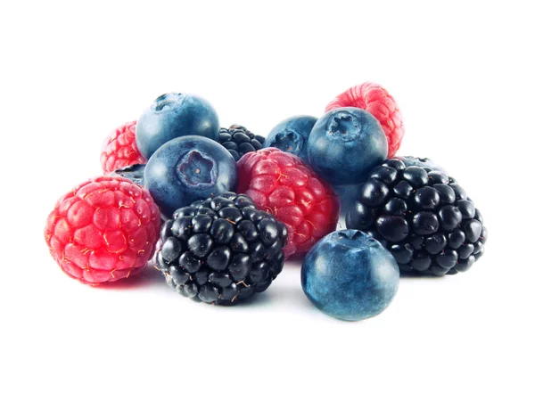 Fresh blueberries, raspberries and blackberries — Stock Photo, Image