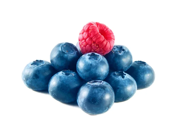 Group of fresh blueberries and raspberry isolated — Stock Photo, Image