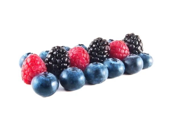 Fresh blueberries, raspberries and blackberries — Stock Photo, Image