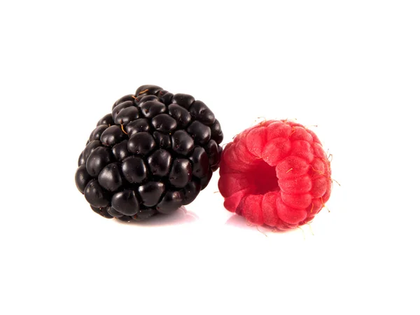 Fresh raspberry and blackberry isolated on white — Stock Photo, Image
