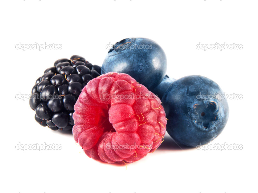 Fresh blueberries, raspberry and blackberry isolated