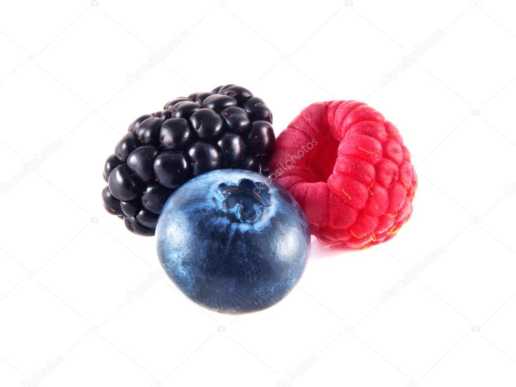 Fresh blueberry, raspberry and blackberry isolated